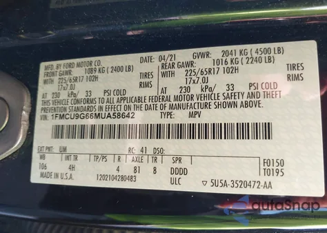 2021 Ford Escape Se from USA, damaged, VIN 1FMCU9G66MUA58642